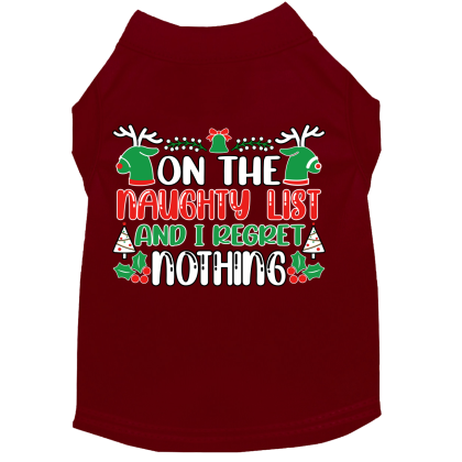 I Regret Nothing Screen Print Dog Shirt Maroon Size XS