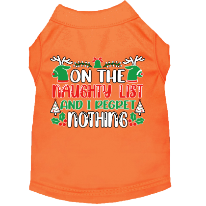I Regret Nothing Screen Print Dog Shirt Orange Size XS