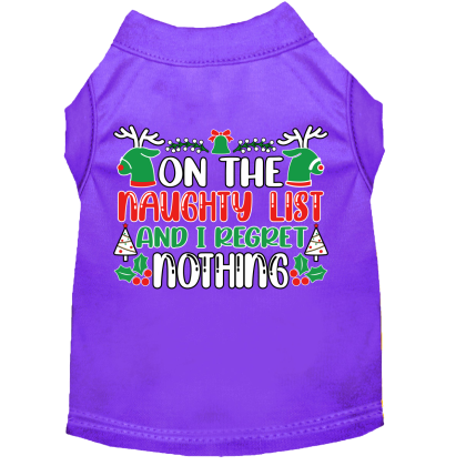 I Regret Nothing Screen Print Dog Shirt Purple Size XS