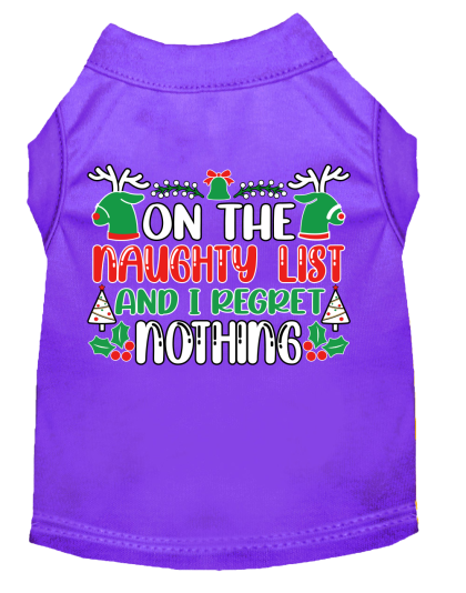 I Regret Nothing Screen Print Dog Shirt Purple Size XS