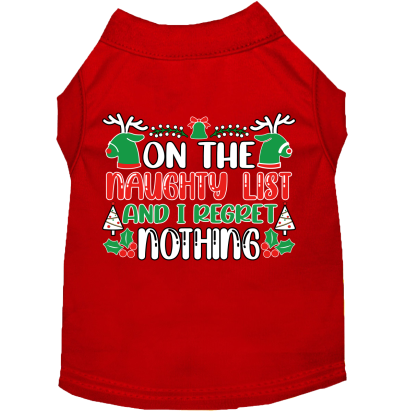 I Regret Nothing Screen Print Dog Shirt Red Size XS