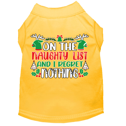 I Regret Nothing Screen Print Dog Shirt Yellow Size XS