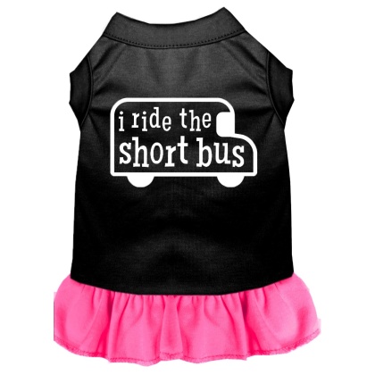 I ride the short bus Screen Print Dress Black with Bright Pink Lg