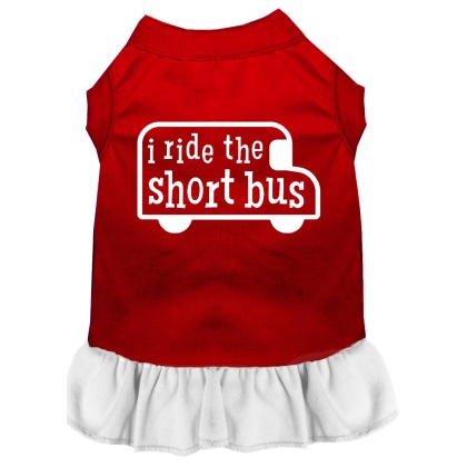 I ride the short bus Screen Print Dress Red with White Lg