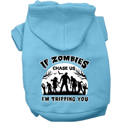 If Zombies Chase Us Screen Print Dog Hoodie Baby Blue Size XS