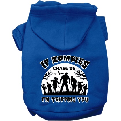 If Zombies Chase Us Screen Print Dog Hoodie Blue Size XS