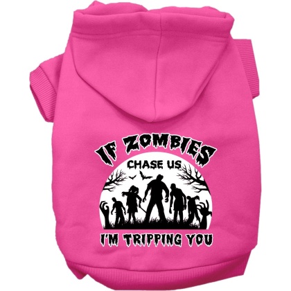 If Zombies Chase Us Screen Print Dog Hoodie Bright Pink Size XS