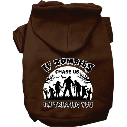 If Zombies Chase Us Screen Print Dog Hoodie Brown Size XS