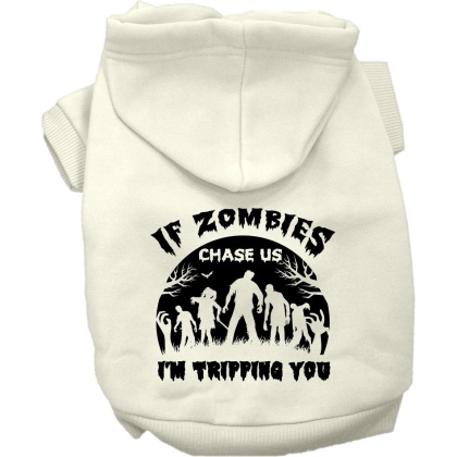 If Zombies Chase Us Screen Print Dog Hoodie Cream Size XS