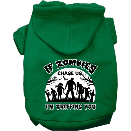 If Zombies Chase Us Screen Print Dog Hoodie Emerald Green Size XS
