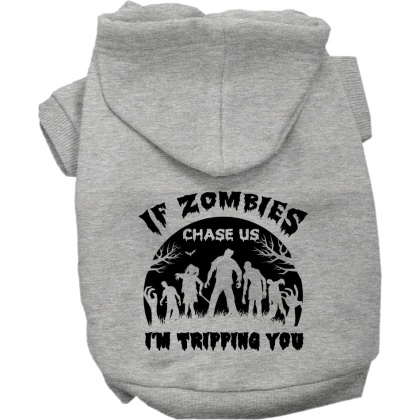 If Zombies Chase Us Screen Print Dog Hoodie Grey Size XS