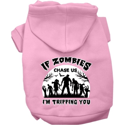 If Zombies Chase Us Screen Print Dog Hoodie Light Pink Size XS