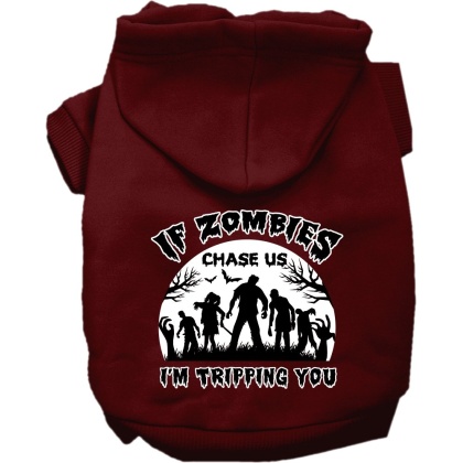 If Zombies Chase Us Screen Print Dog Hoodie Maroon Size XS