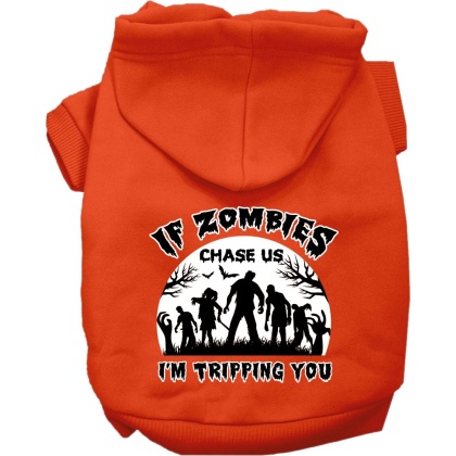If Zombies Chase Us Screen Print Dog Hoodie Orange Size XS