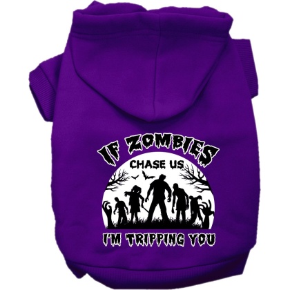 If Zombies Chase Us Screen Print Dog Hoodie Purple Size XS