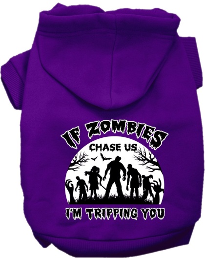 If Zombies Chase Us Screen Print Dog Hoodie Purple Size XS