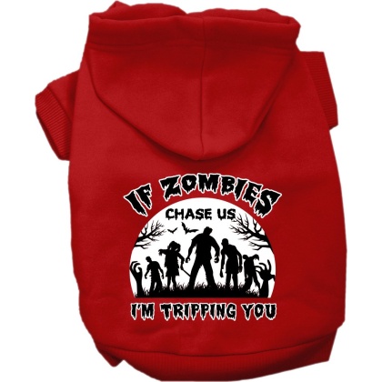 If Zombies Chase Us Screen Print Dog Hoodie Red Size XS