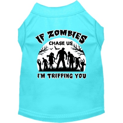 If Zombies Chase Us Screen Print Dog Shirt Aqua Size XS