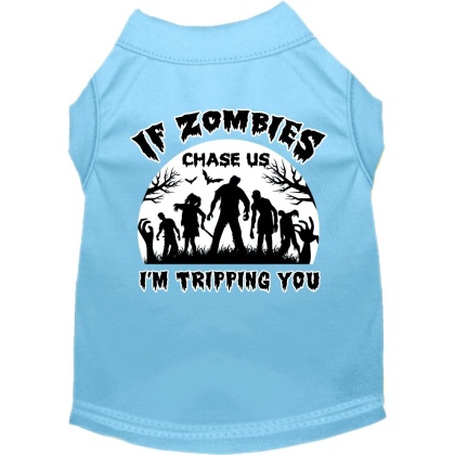 If Zombies Chase Us Screen Print Dog Shirt Baby Blue Size XS