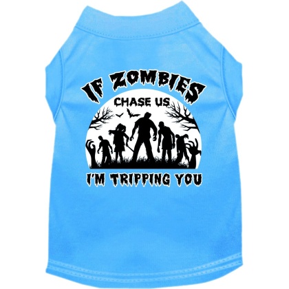 If Zombies Chase Us Screen Print Dog Shirt Bermuda Blue Size XS