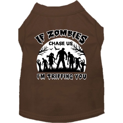 If Zombies Chase Us Screen Print Dog Shirt Brown Size XS
