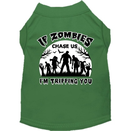 If Zombies Chase Us Screen Print Dog Shirt Green Size XS