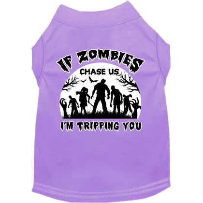 If Zombies Chase Us Screen Print Dog Shirt Lavender Size XS
