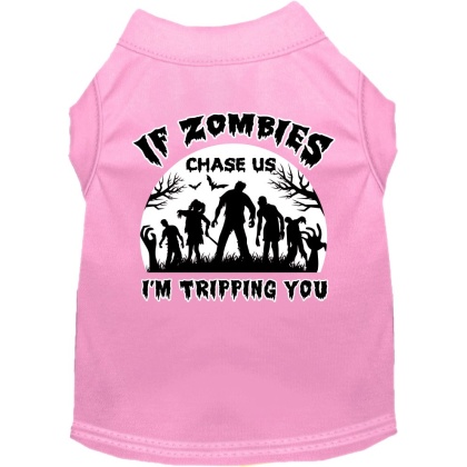 If Zombies Chase Us Screen Print Dog Shirt Light Pink Size XS