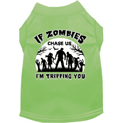 If Zombies Chase Us Screen Print Dog Shirt Lime Green Size XS