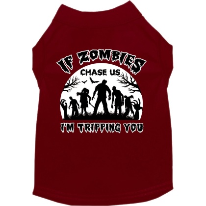 If Zombies Chase Us Screen Print Dog Shirt Maroon Size XS