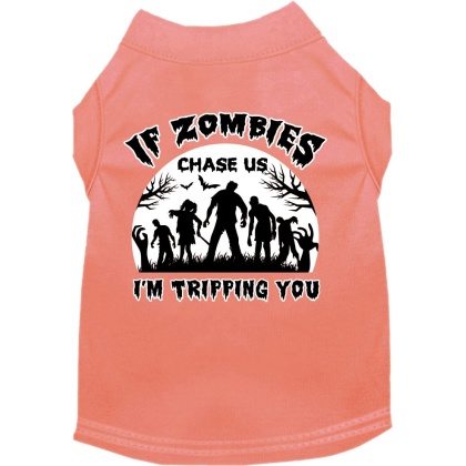 If Zombies Chase Us Screen Print Dog Shirt Peach Size XS