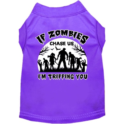 If Zombies Chase Us Screen Print Dog Shirt Purple Size XS