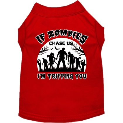 If Zombies Chase Us Screen Print Dog Shirt Red Size XS