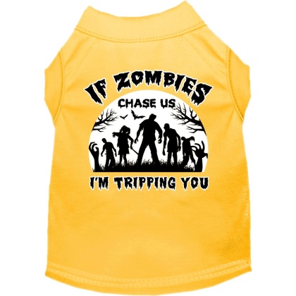 If Zombies Chase Us Screen Print Dog Shirt Yellow Size XS