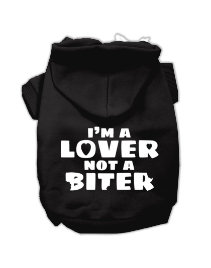 I'm a Lover not a Biter Screen Printed Dog Pet Hoodies Black Size Lg