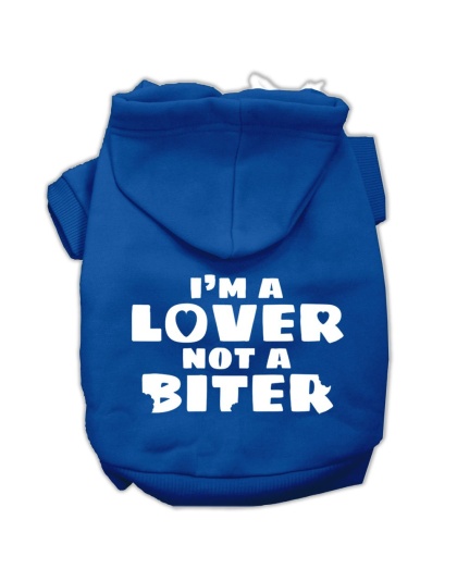 I'm a Lover not a Biter Screen Printed Dog Pet Hoodies Blue Size Lg