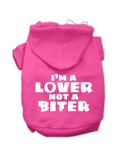I'm a Lover not a Biter Screen Printed Dog Pet Hoodies Bright Pink Size Lg