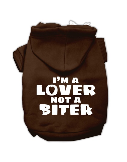 I'm a Lover not a Biter Screen Printed Dog Pet Hoodies Brown Size Lg