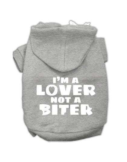 I'm a Lover not a Biter Screen Printed Dog Pet Hoodies Grey Size Lg