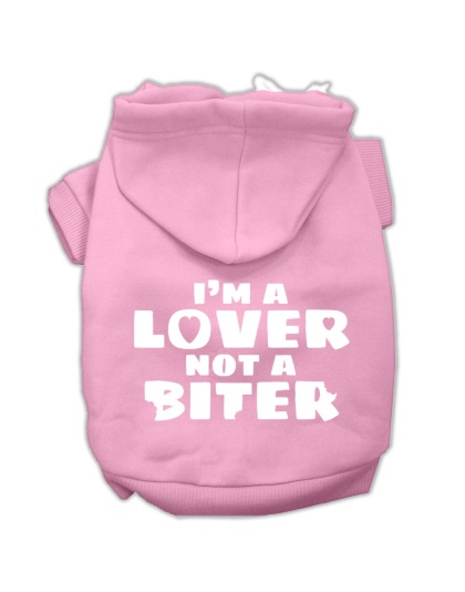 I'm a Lover not a Biter Screen Printed Dog Pet Hoodies Light Pink Size Lg