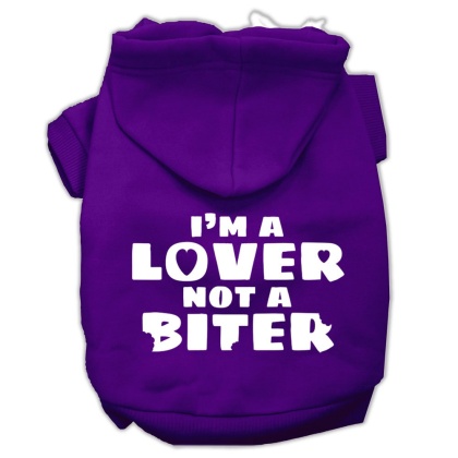 I'm a Lover not a Biter Screen Printed Dog Pet Hoodies Purple Size Lg