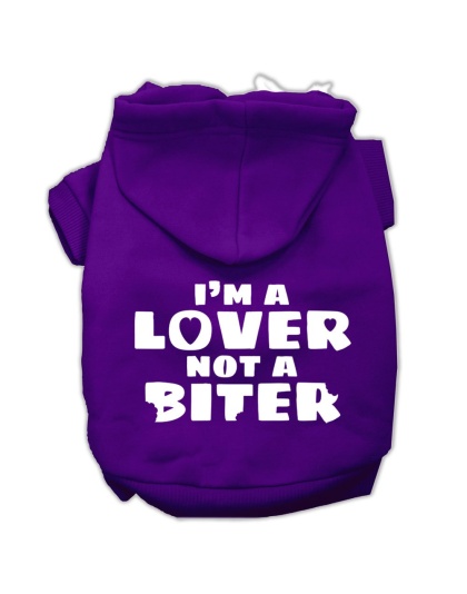 I'm a Lover not a Biter Screen Printed Dog Pet Hoodies Purple Size Lg
