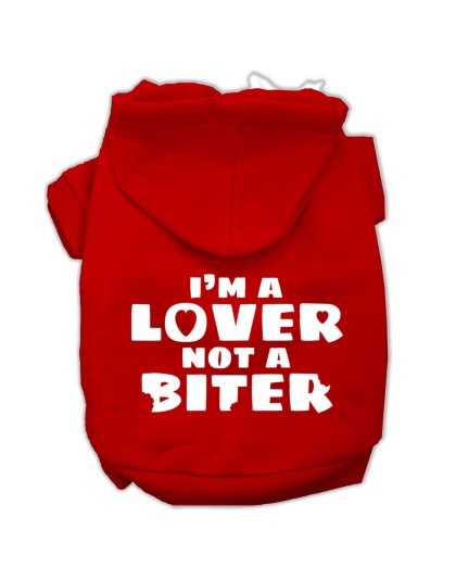 I'm a Lover not a Biter Screen Printed Dog Pet Hoodies Red Size Lg