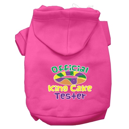 King Cake Taster Screen Print Mardi Gras Dog Hoodie Bright Pink L