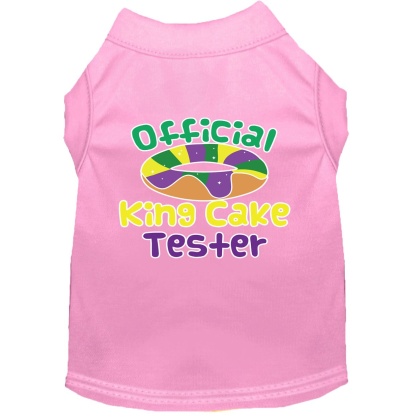 King Cake Taster Screen Print Mardi Gras Dog Shirt Light Pink Lg