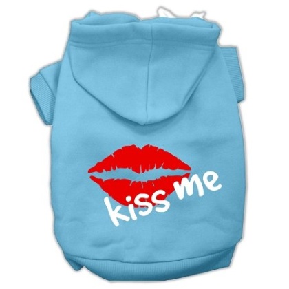 Kiss Me Screen Print Pet Hoodies Baby Blue Size Lg