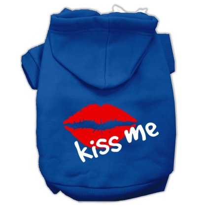 Kiss Me Screen Print Pet Hoodies Blue Size Lg