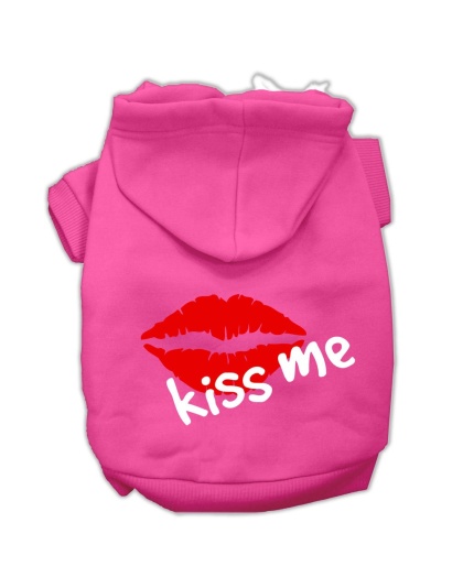 Kiss Me Screen Print Pet Hoodies Bright Pink Size Lg