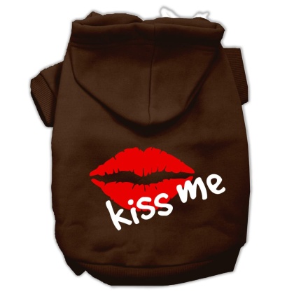 Kiss Me Screen Print Pet Hoodies Brown Size Lg
