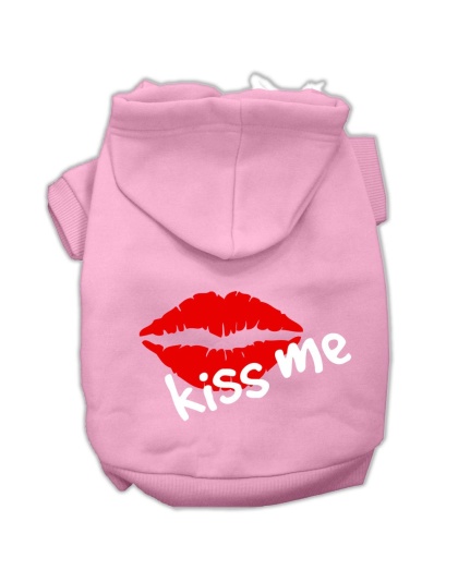 Kiss Me Screen Print Pet Hoodies Light Pink Size Lg